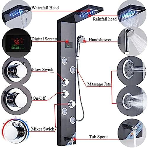 Colonne de douche en acier inoxydable avec cascade LED et hydrojets - 7