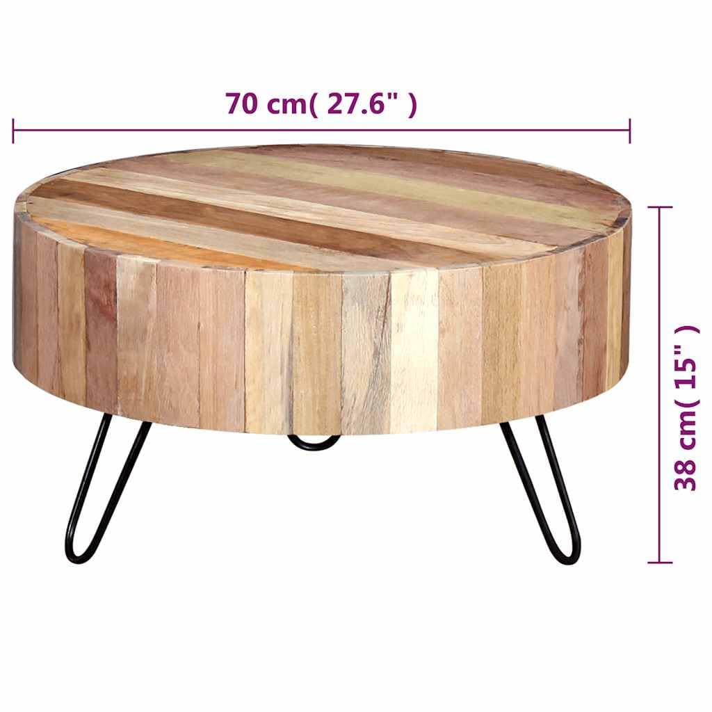 Tavolino da salotto in legno anticato massiccio, rotondo, 70 x 38