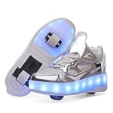 Jungen Mädchen Rollschuhe mit Rollen LED Lichter Schuhe 7 Farben Leuchtend Rollenschuhe USB Aufladbare Blinken Doppelräder Skateboardschuhe Kinder Outdoor Gymnastik Sportschuhe