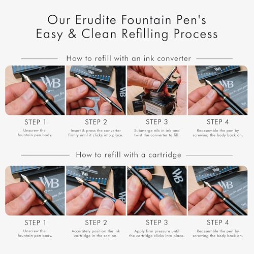 Image of Wordsworth & Black Fountain Pen Set, 18K Gilded Medium Nib, Includes 24 Pack Ink Cartridges, Ink Refill Converter & Gift Pouch, Gold Finish, Calligraphy, [All Black], Perfect for Men & Women