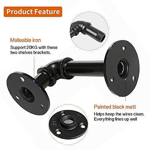 Janyang LGJ01 Industrial Pipe Shelf Brackets For 8 10 12 14 Inches Board, Iron L Pipe Floating Shelf Bracket Heavy Duty Metal Shelving Brackets thumb #2