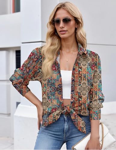 Zeagoo Button Down Shirt for Women Long Sleeve Blouses Floral Printed Tops Business Casual Work Outfits S-XXL4