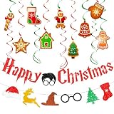 JeVenis Guirnalda de 11 piezas de mago de feliz cumpleaños, guirnalda de hombre de jengibre, decoración de fiesta de Navidad, guirnalda de chimenea de Navidad