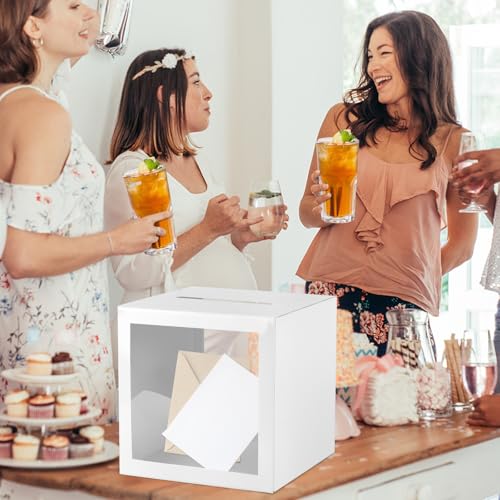 Image of Hxezoc White Card Box with Slot 7.9 inch Wedding Favors Card Box Receiving Money Envelope Holder for Reception, Wedding, Baby Showers, Retirement, Anniversary, Birthday Party, Graduation Decorations