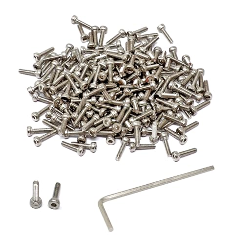 iexcell 100 Pcs M2 x 8mm Thread Pitch 0.4 mm Stainless Steel 304 Hex Socket Head Cap Screws Bolts, Bright Finish, with Hex Key Spanner