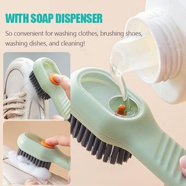 Image of 2 in 1 Multifunction Cleaning Brush Soap Dispenser, | Multi Function Cleaning Brush, clothes, shoes, Brushes Suitable for Home Cleaning (Green)
