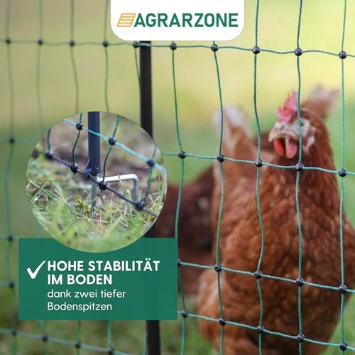 Foto von Agrarzone Geflügelnetz 50m x 106cm, Doppelspitze, ohne Strom - Mobiler Hühnerzaun Steckzaun Garten - Weidezaun für Hühner und Geflügel