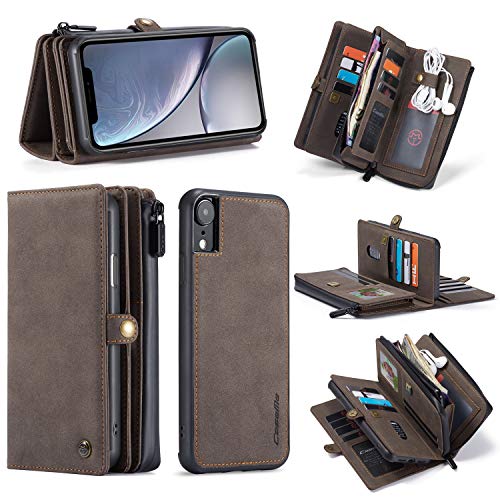 iPhone XR ケース 財布 手帳型 レザー アイフォン XR 携帯カバー ケース手帳がた 高級レザー 小銭入れ付き コインケース 大容量 財布型 カードケース カード入れ 16枚収納 長財布 耐衝撃カバー 電話ケース スマホカバー iPhone XR 対応 ブラウン
