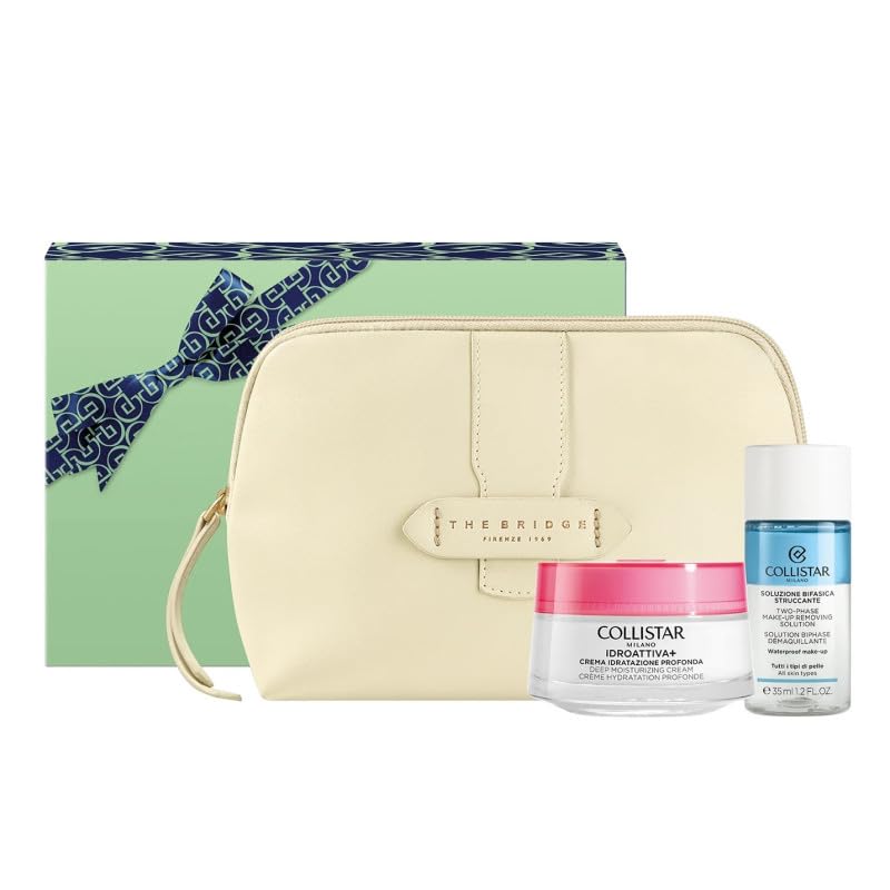 Collistar Hydroactive Gift Set with Deep Hydration Cream 50 ml, Biphasic Solution 35 ml Makeup Remover and Clutch Bag