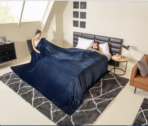 COOVA Oversized King Fleece Blanket 120x120 inches, Soft Cozy Warm Giant Extra Large 10'x10' Blanket for Bed, Sofa, Couch,Travel, Camping, California Huge Flannel Big Throw Blanket, Navy Blue