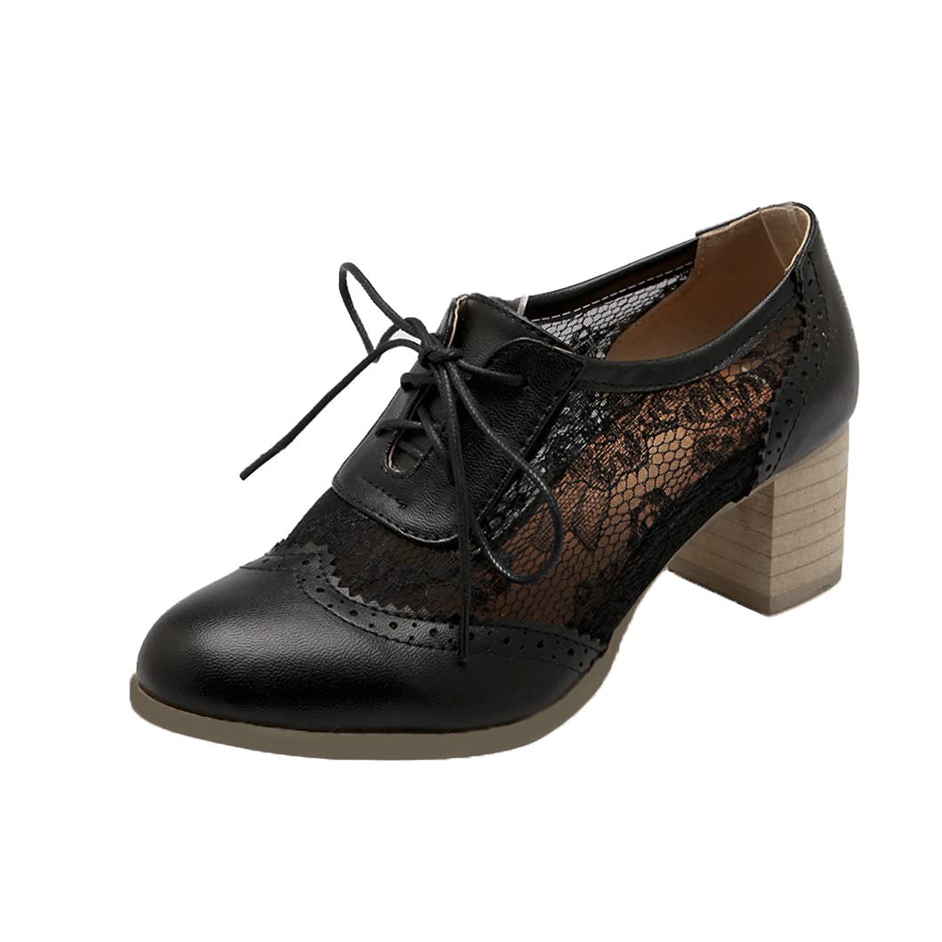 Bellirala Womens Brogues Oxfords Block Heels Lace Up Pumps Wingtip Mesh Dress Shoes