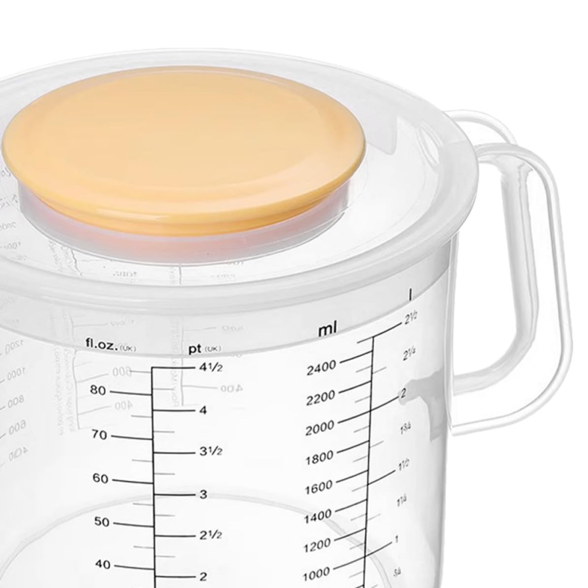 Juego de 2 Tazas Medidoras de Plástico 2.5l con Tapa Antiprolapso para Cocina en Casa, Diseño de Gran Capacidad y Asa Ergonómica Adecuado para Preparar Pasteles y Panes