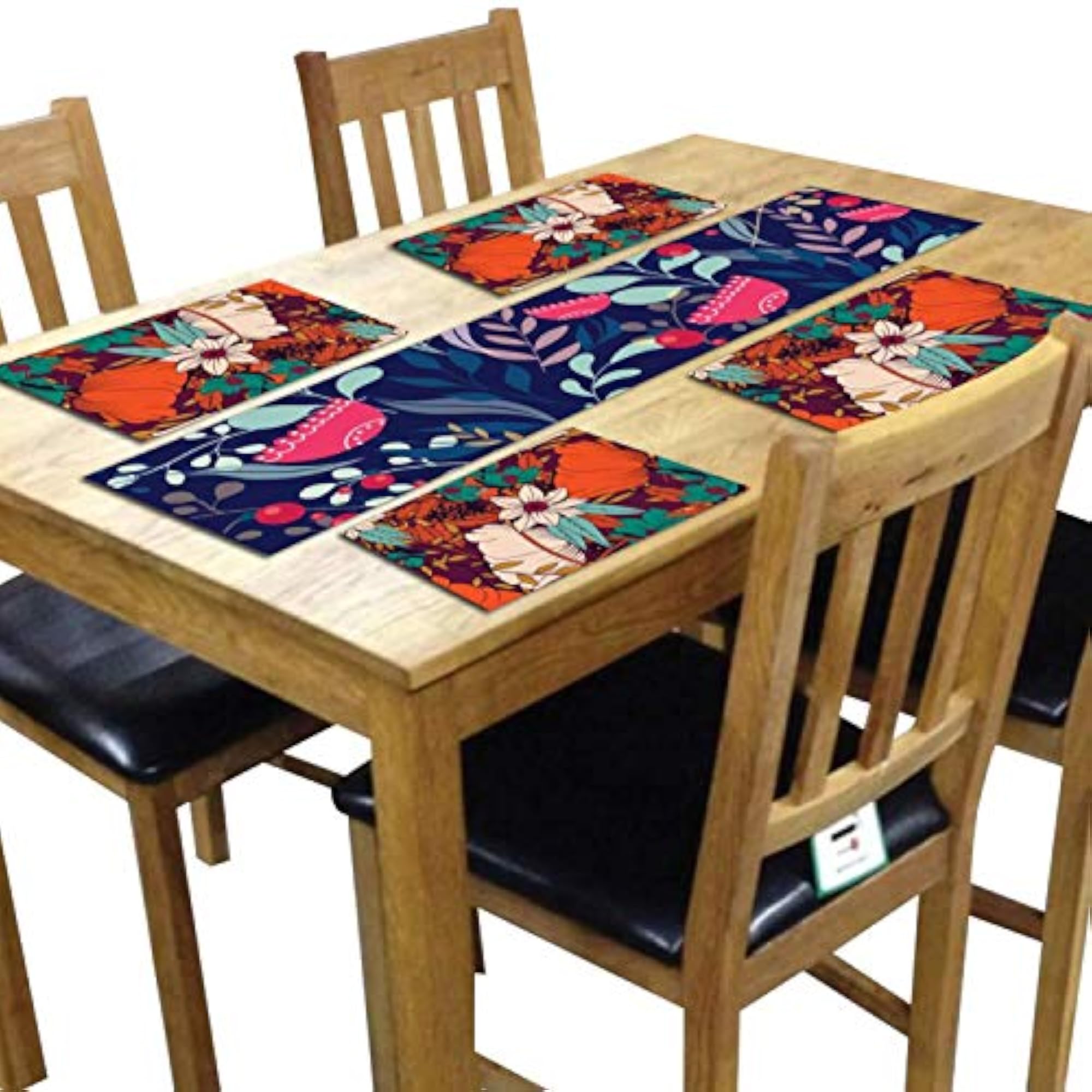 4 Table Floral Printed Mats and Runner Set for Dining Table