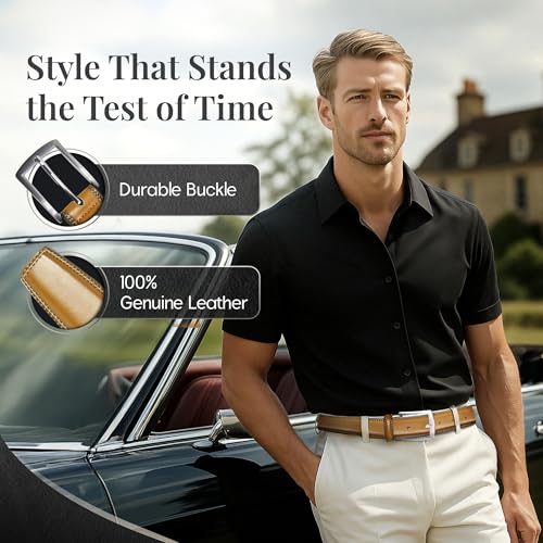 Image of Genuine Leather Dress Belts For Men - Mens Belt For Suits, Jeans, Uniform With Single Prong Buckle - Designed in the USA