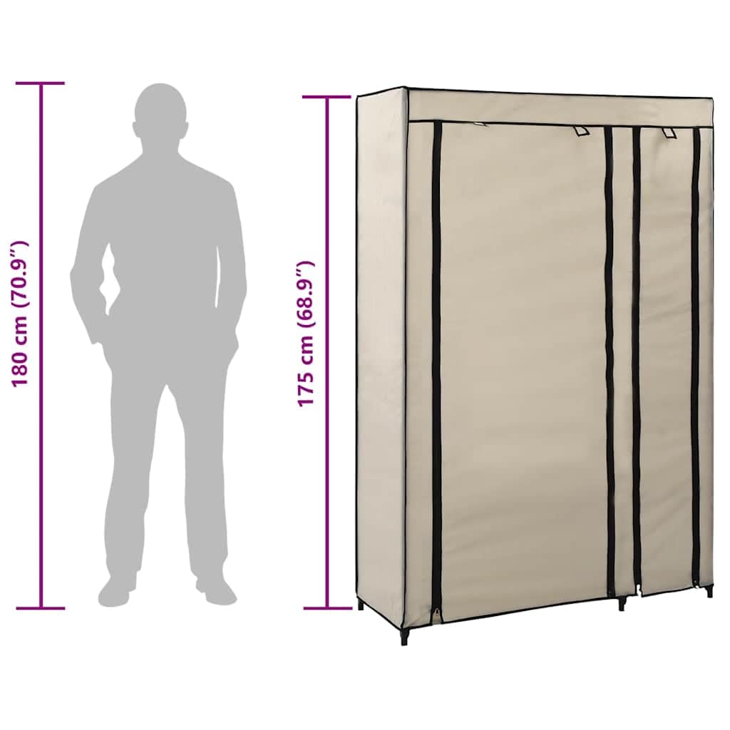 Kleiderschrank, faltbar, 110 x 45 x 175 cm, Stoff, cremefarben