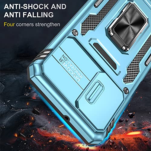 Image of Slide Camera Cover with Ring Holder Mobile Phone Case Cover for Samsung Galaxy M32 5G / A32 5G (Blue)