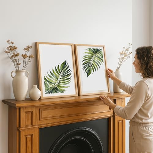 Image of COLOSSAL ART HOUSE Set of 2 botanical wall art paintings for living room & wall painting for bedroom wall decor - (10x13 Inch framed poster, Paintings for home decor)