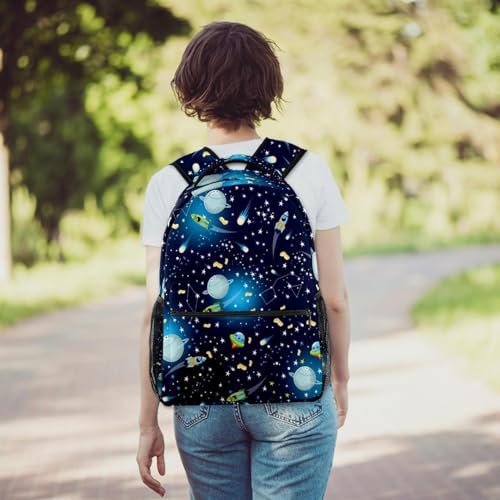 Sac à dos d'école fusées spatiales multicolore en toile robuste