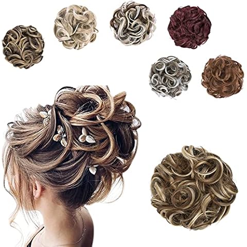 GIRLSHOW Messy Curly Big Hair Scrunchies Hairpieces 2.82 ounce Hair Bun Extensions Synthetic Donut Updo Hair Pieces for Women Girls (Ash Blonde & Medium Golden Brown Mixed -#60) Cover