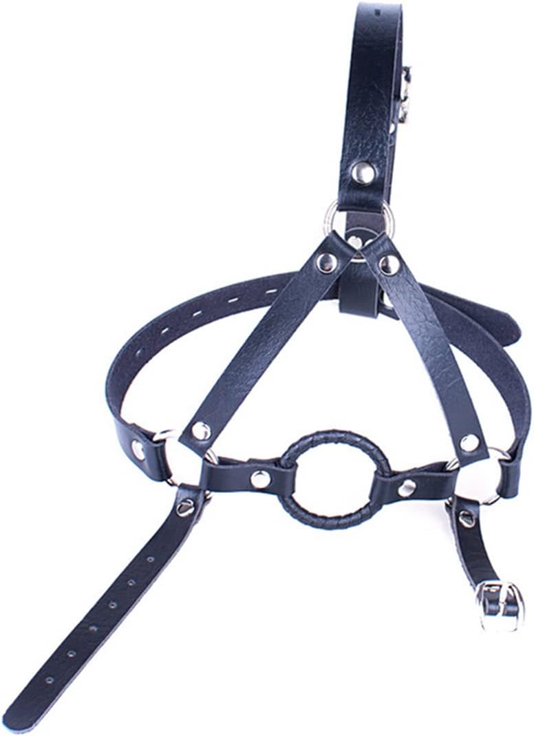 Y-Shape Leather Restraint Head Harness with O-Ring Metal Gag BDSM Mouth Gag for Couples Sex Plays
