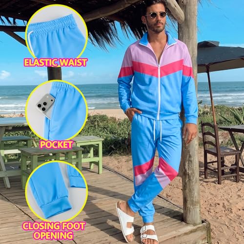 Image of Arssm Retro 80s 90s Outfit Sets for Men Vintage Jacket and Joggers Sweatpants 80s Tracksuit Streetwear