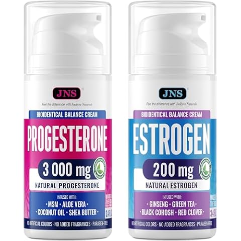 Menopause Relief Bundle: Bio-Identical Progesterone and Estrogen Creams - Made in USA - Soy-Free & Non-GMO - 4 Fl Oz + 4 Fl Oz Cover