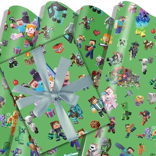 Gaming Wrapping Papers 5 Sheets 50cm x 70cm Video Game Gift Wrapping Paper For Birthdays Decoration Party Favors Party Supply DIY Crafts Gift