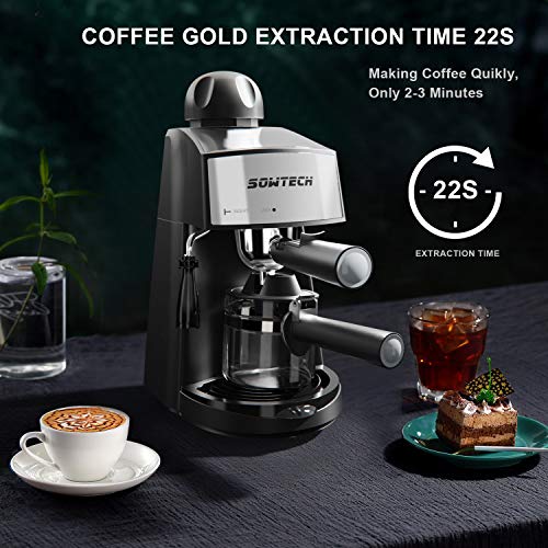 SOWTECH Espresso Machine, 3.5 Bar 4 Cup Steamer Coffee Maker Cappuccino Machine with Milk Frother Wand for Espresso, Cappuccino, and Latte Macchiato, Suitable for Home and Office Use