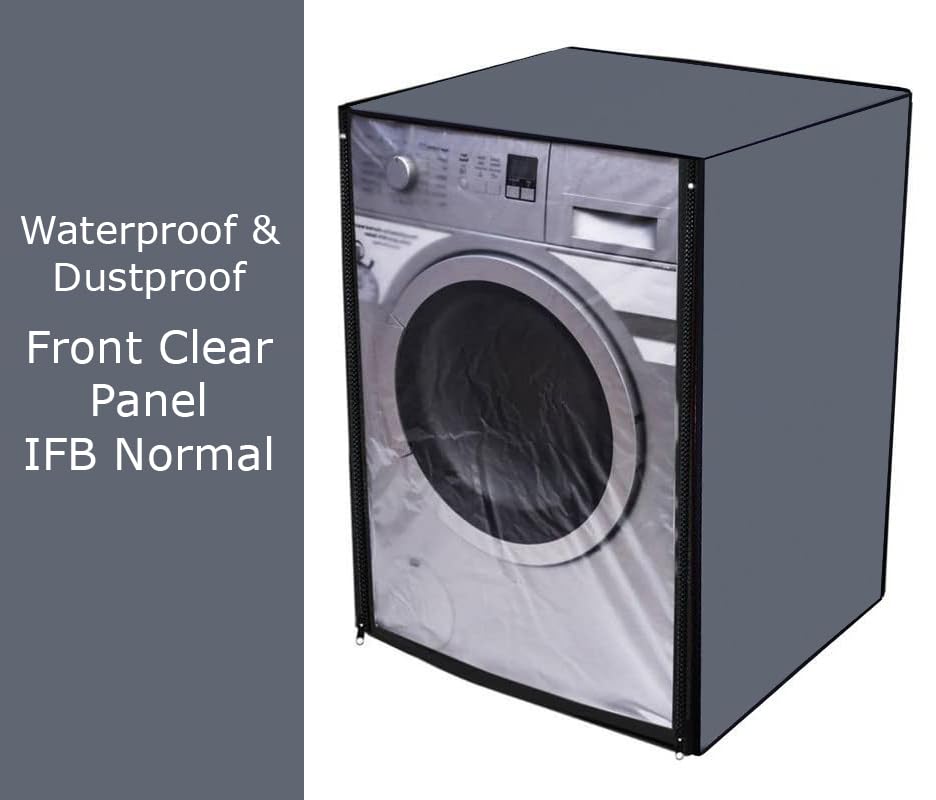 Image of Waterproof & Dustproof Front Loading Washing Machine Front Clear Cover Suitable for Normal IFB 6.5kg, 7 Kg, 7.5Kg & 8kG / 61X61X84cm Washing Machines (Grey) (5, grey)