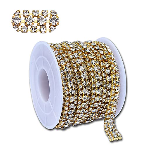 3 Rows Crystal Rhinestone Close Chain Trimming Claw Chain,Crystal Bead Chain For Sewing Craft Diy Jewelry Wedding Decor (Clear Color Rhinestone With Gold Base, 3 Yard X 0.47 Inch) #TOP5
