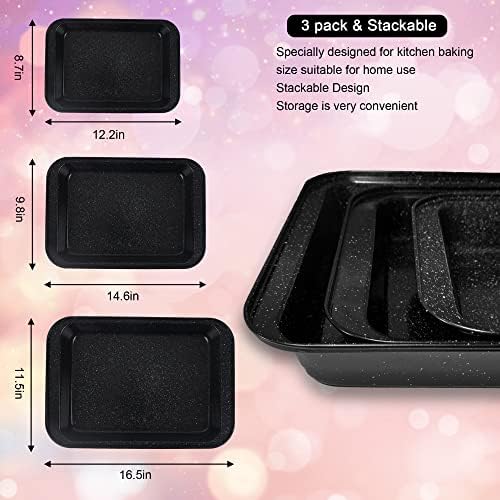 Imarcado Non Stick Baking Trays Set of 3 Pieces, Carbon Black Steel Used As Roasting Trays, Oven Trays, Cooking Tray for Oven, Rousting Tin Non Stick Dishwasher Safe