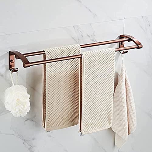 - Estante, toallero doble, toallero de 58 cm, toallero de baño de 2 niveles, montaje en pared con ganchos, soporte para toallas, estante para toallas de baño, aluminio, dorado