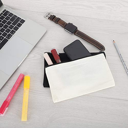 12 Pieces Black Cotton Canvas Makeup Bag, Multipurpose Cosmetic Bag with Zipper Travel Toiletry Pouch, Blank DIY Craft Bag (Black, L)2