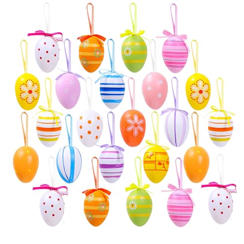 24 Stück Bunte Ostereier zum Aufhängen, Plastik Ostereier zum Aufhängen, Deko...