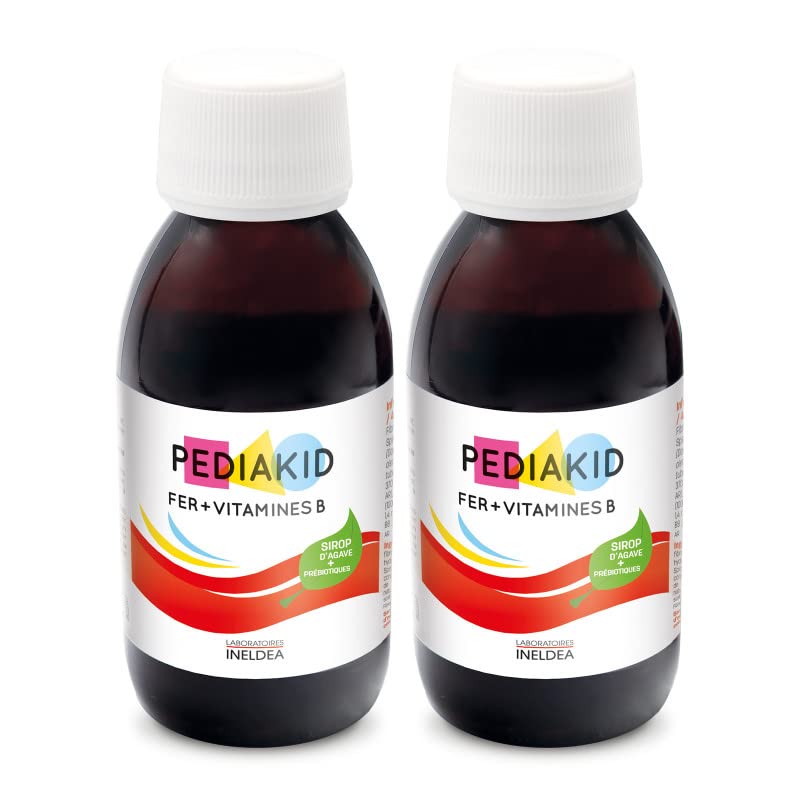 PEDIAKID - Hierro + Vitaminas B - Complemento alimenticio - Fórmula Exclusiva a base de Sirope de Agave - Optimiza el consumo de hierro - Ayuda a reducir la fatiga - Sabor plátano - Lote de 2