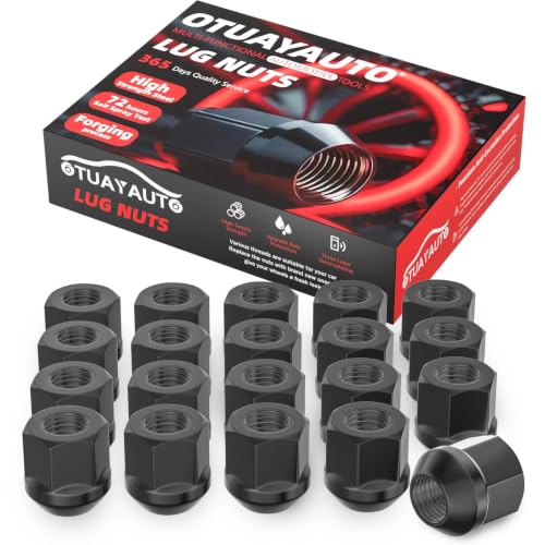 Image of OTUAYAUTO M14x1.5 Open End Lug Nuts - Replacement for 2005-2024 Dodge Charger, 2008-2023 Challenger, 2011-2024 Durango, 2004-2009 Magnum, Cone Seat, 19mm Hex, 20PCS Black Bulge Acorn Lug Nut Set