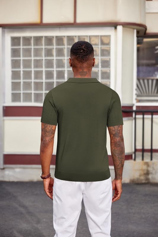 COOFANDY Mens Knit Polo Shirts Short Sleeve Slim Fit Textured Golf Polo Shirt Casual Summer Vacation T-Shirts - Image 8