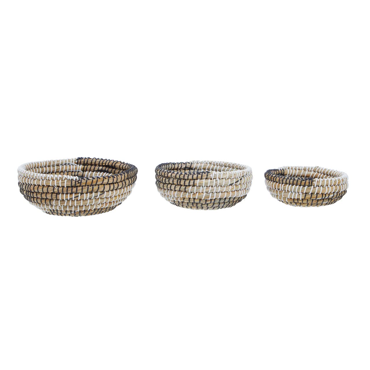 Premier Housewares Lidi Set Of 3 Baskets - Black & White - Natural Straw - Rounded Design