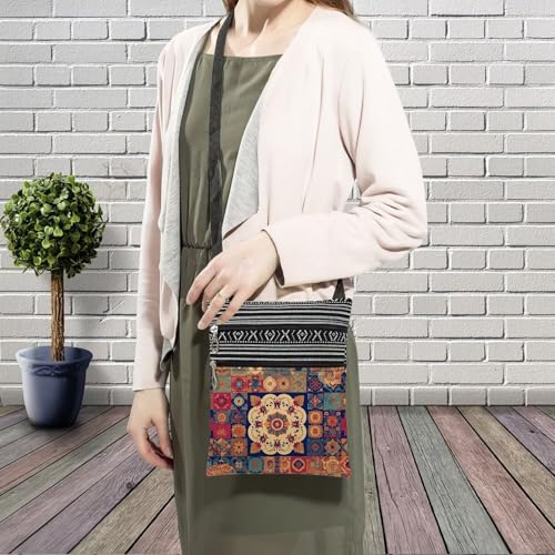 Kaleidoscope Messenger Bag Small Ethnic Pattern Printed Adjustable Strap Crossbody Zipper Bag Kaleidoscope Phone Bag Wallet Cute Shoulder Handbag for Women Friends -73
