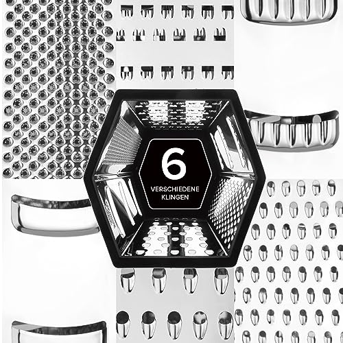 Foto von Joeji's Kitchen Käsereibe - 6-seitige Reibe mit Behälter Handreibe Hobel Zerkleinerer Zester Rutschfeste Edelstahl Mehrzweck für Kartoffelreibe Gurkenhobel und Käse