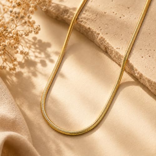 Image of Men's Gold Snake Chain Necklace - Flat Snake Link Chain for Men, Stainless Steel Gold Plated Jewelry, Smooth Flexible Design, Premium Fashion Chain