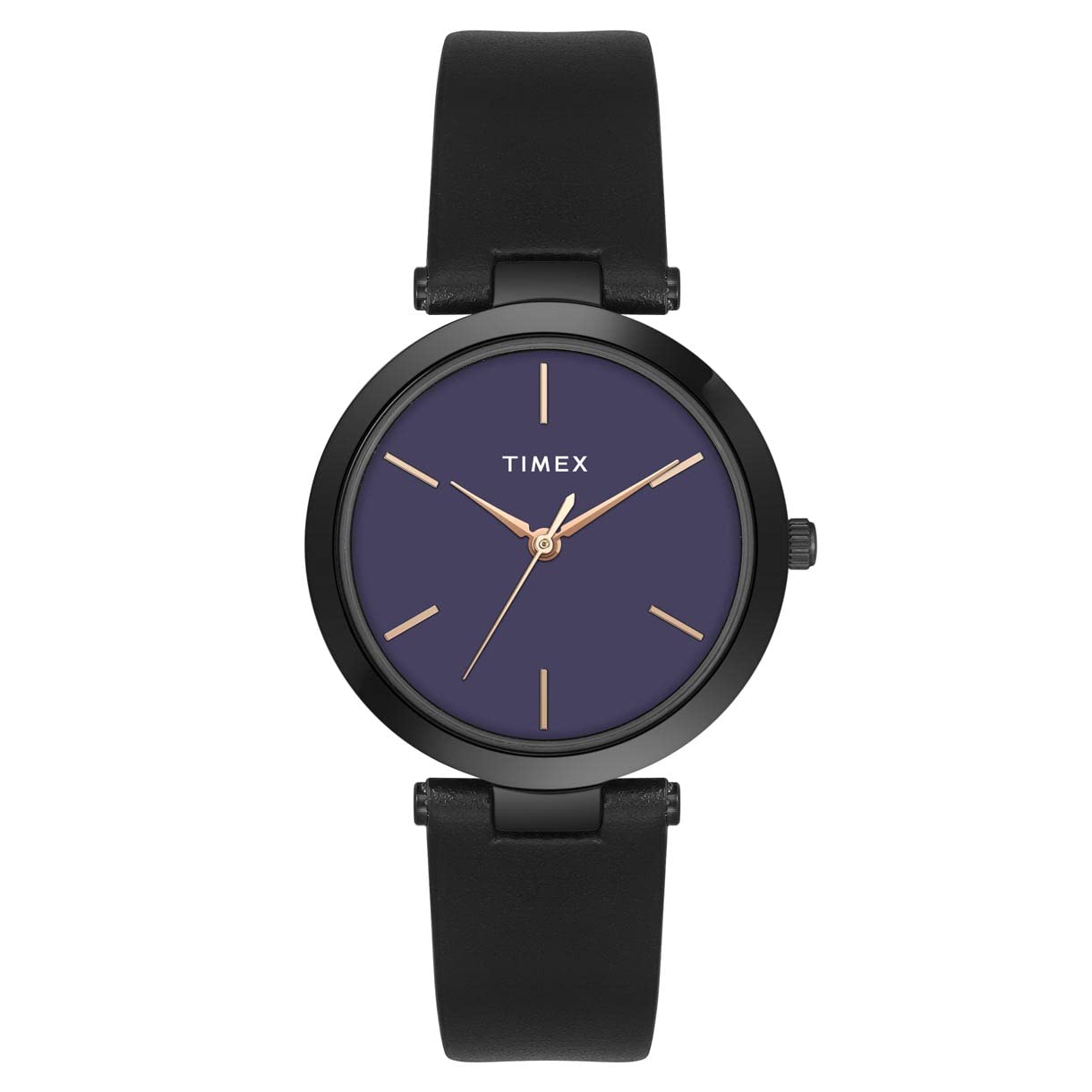TimexAnalog Watch for Women with Purple Round Dial & Black Leather Strap Band Water Resistant Women's Wrist Watches - TWEL118SMU02