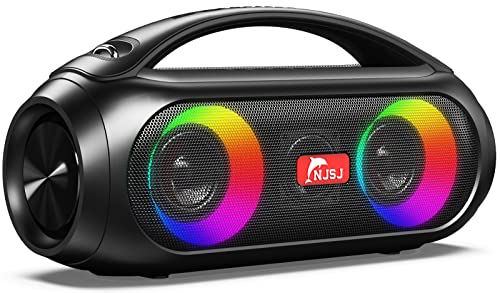 NJSJ Tragbarer Bluetooth Lautsprecher mit tiefen Bässen, 40W IPX6 wasserdichte Bluetooth Lautsprecher, Outdoor-Lautsprecher mit RGB Lichtern,24H Spielzeit/Stereo-Pairing/Powerbank/USB/AUX für Camping Cover