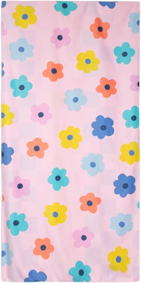 KATYDID Quick Dry Microfiber Beach Towel – 63” x 31” Towels, Cute Summer Vacation Designs – Sand Free, Lightweight, Bonus Drawstring Travel Bag (Cool Flowers)