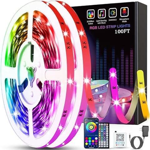 Tenmiro Led Lights for Bedroom 100ft Music Sync Color Changing Strip Lights Cover