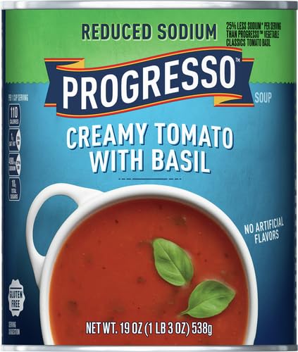 Image of Progresso Reduced Sodium, Creamy Tomato with Basil Soup, Gluten Free, 19 oz (Pack of 4)