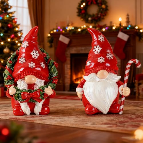 Eousera 樹脂製 クリスマスノーム 置物、愛らしいホームテーブル装飾 コレクター収集品 トムテオーナメント 屋内 冬 ホリデーデコレーション [2]