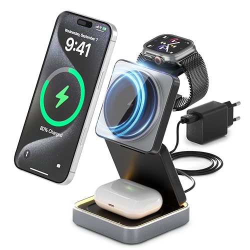 Station de Charge sans Fil Magnétique 3 en 1 TIGRATIGRO, un Design Compact Haut de Gamme en Noir