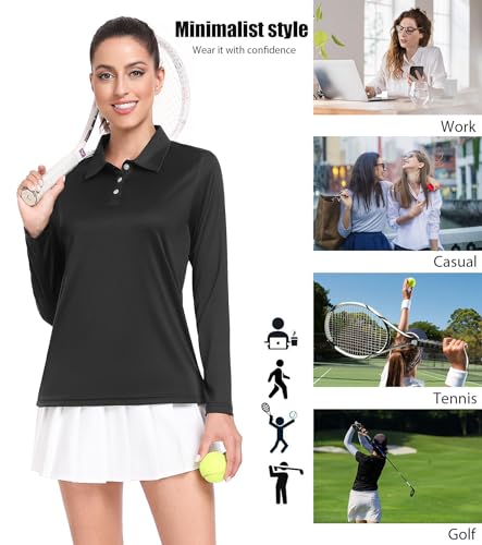 Star Vibe Long Sleeve Polo Shirts for Women Moisture Wicking Golf Shirt Quick Dry UPF 50+ Sun Tennis Athletic Tops 3 Pack4