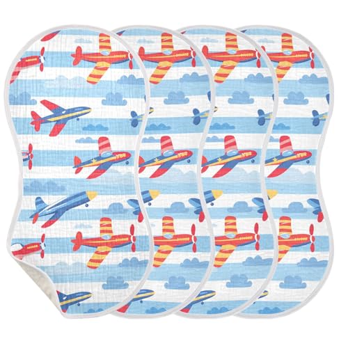 4 Pack Baby Burp Cloths, Soft Absorbent Burping Cloths for Babies, Cotton Milk Spit Up Rags, Large Size for Newborns, Baby Boys and Girls (Cartoon Style Set)3